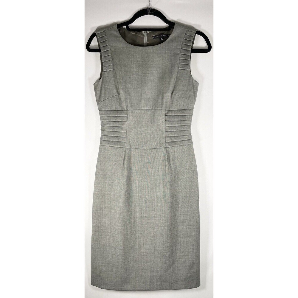 Antonio Melani Classic Corporate Grey Sheath Preppy Pencil Pleated Dress Sz 0